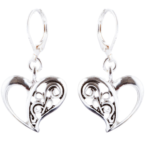 Abstract Open Heart Drop Dangle Earring Antique Silver