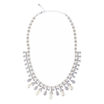 Bridal Wedding Jewelry Set Necklace Crystal TD Pearl Bib Choker Design Silver - Accessoriesforever