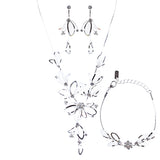 Bridal Wedding Jewelry Crystal Rhinestone Glittering Flower Necklace J573 Silver