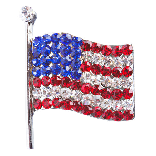 Patriotic Jewelry American Flag Crystal Rhinestone Brooch Pin BH53 Silver