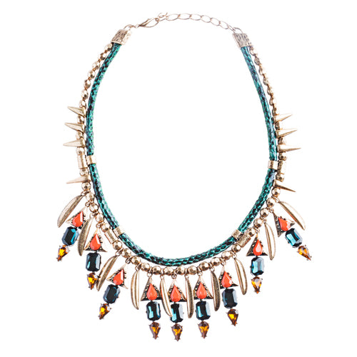 Tribal Fashion Crystal Rhinestone Daring Charm Necklace And Earrings JN224 Blue
