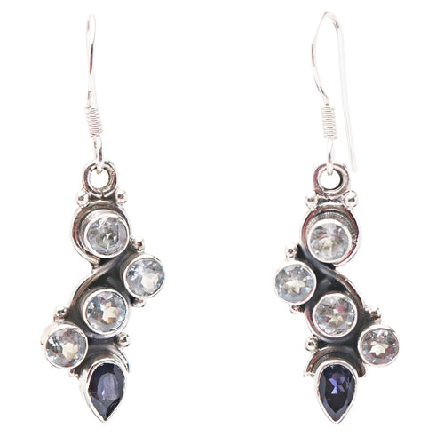 925 Sterling Silver Gemstones Natural Topaz Dangle Earrings FJSE2159
