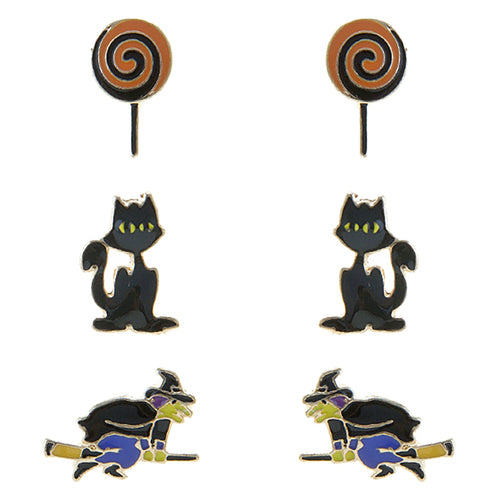 Halloween Costume Jewelry Lollipop Cat Witch 3 Sets Mini Earrings E1221
