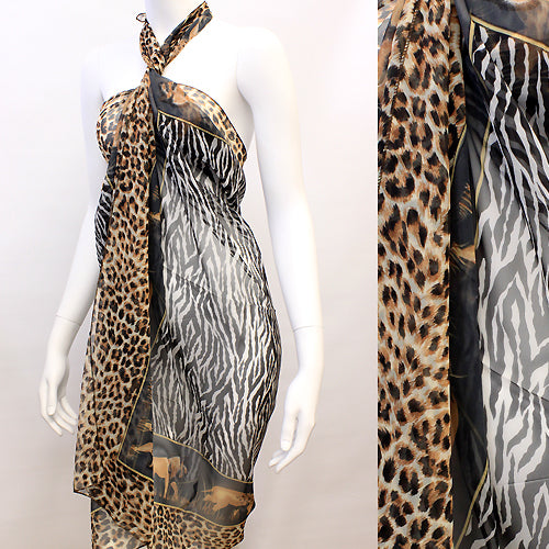 Beach Sarong Pareo Wrap Animal Print Camel Black