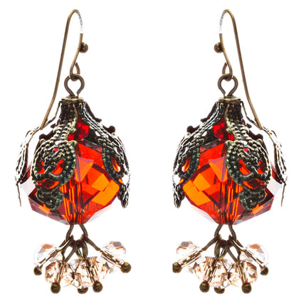 Bold Fashion Crystal Rhinestone Brassy Antique Cluster Ball Earrings E843 Red - Accessoriesforever