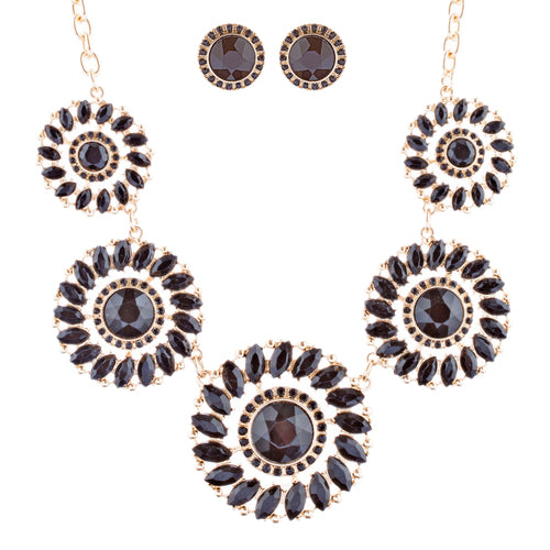 Glamorous Sparkle Bold Fashion Statement Necklace Earrings Set JN290 Gold Black