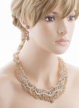 Bridal Wedding Jewelry Set Crystal Rhinestones Stunning Bib Necklace Gold
