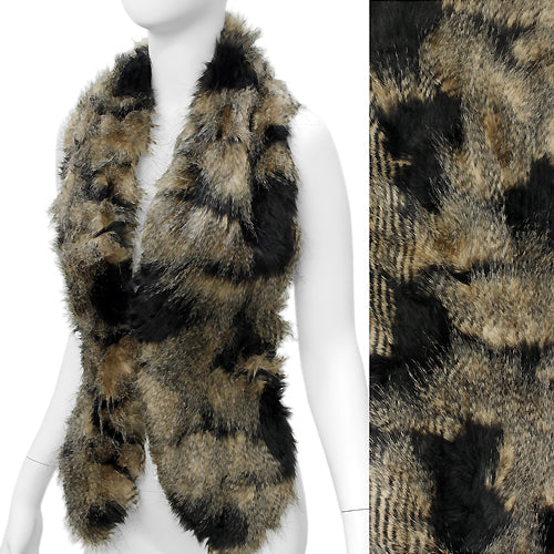 Duo Tone Hooked Closures Faux Fur Fashion Scarf Black Brown - Accessoriesforever