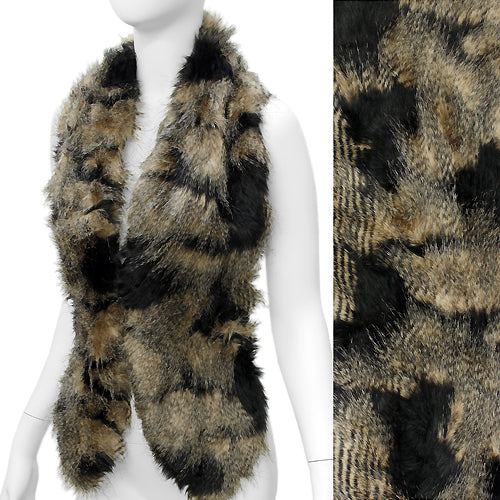 Duo Tone Hooked Closures Faux Fur Fashion Scarf Black Brown