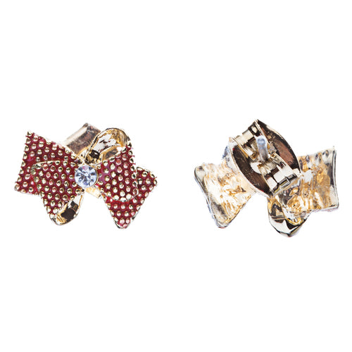 Classic Ribbon Bow Tie Design Crystal Rhinestone Pave Earrings E505 Gold Red