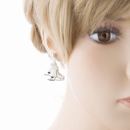 Christmas Jewelry Ice Skating Shoes Silver Tone White Dangle Charm Earrings - Accessoriesforever