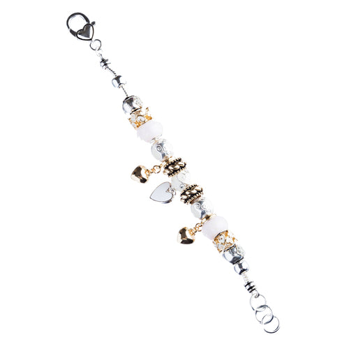 Contemporary Fashion Lovely Glass Bead Heart Charms Link Bracelet B490 Pink