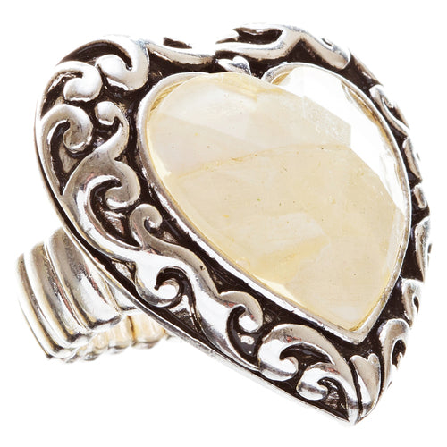 Antique Swirl Edge Mother of Pearl Stretch Ring White - Accessoriesforever