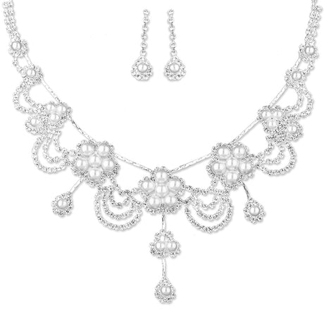 Bridal Wedding Prom Jewelry Set Crystal Rhinestone Pearl Gorgeous Necklace J736