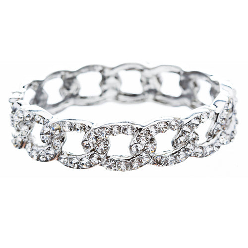 Bridal Wedding Jewelry Crystal Rhinestone Classic Oval Linked Stretch Bracelet
