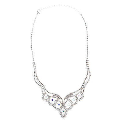 Bridal Wedding Jewelry Crystal Rhinestone Dazzling Contour Necklace J544 Silver - Accessoriesforever