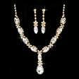 Bridal Wedding Jewelry Set Crystal Rhinestone Navette Cut Necklace Gold Clear