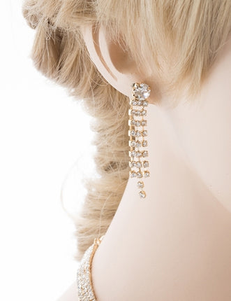 Bridal Wedding Jewelry Crystal Rhinestone Simple Sparkle Design Necklace Gold - Accessoriesforever