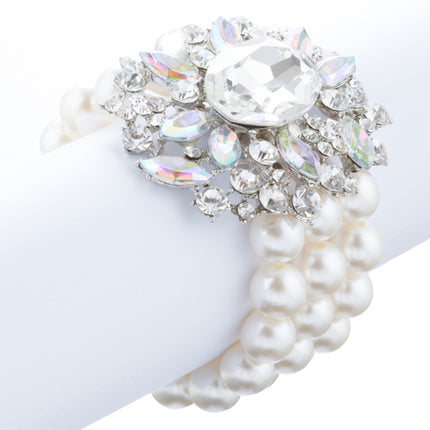 Bridal Wedding Jewelry Stunning Crystal Pearl MT Strands Bracelet Silver Ivory