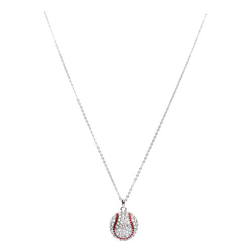 Sport Baseball Crystal Rhinestone 20mm 18" Long Fashion Necklace Silver Clear - Accessoriesforever