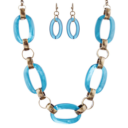 Fashion Links Pattern Design Statement Necklace Earrings Set JN283 Blue