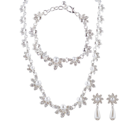 Bridal Wedding Jewelry Crystal Rhinestone Necklace Set Sweet Floral J425 Silver