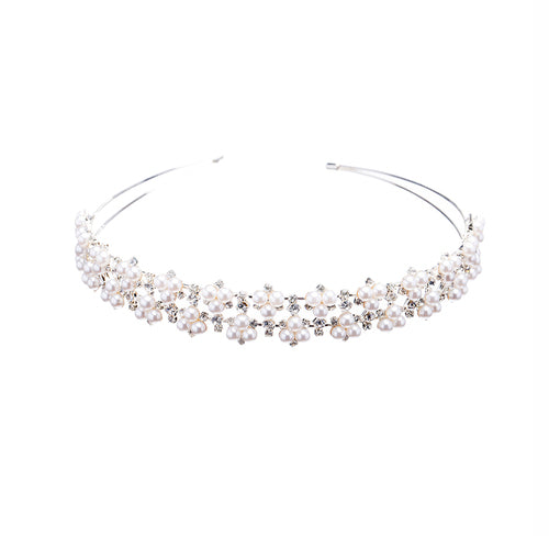 Bridal Wedding Jewelry Hair Headband Tiara Rhinestone Pearl Cluster Linear White - Accessoriesforever
