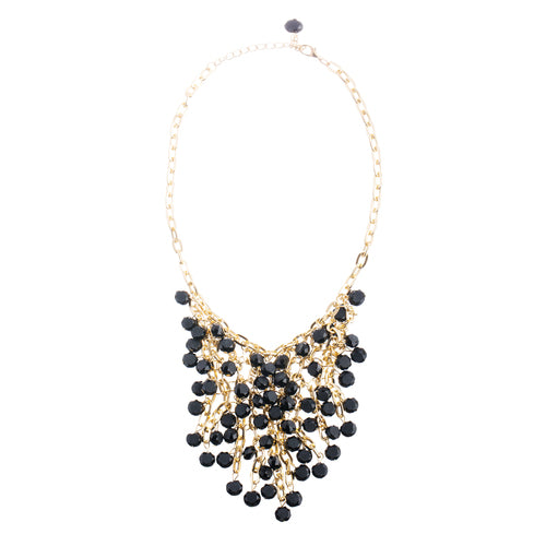 Beautiful Multi Layered Bib Design Bead Stone Statement Necklace Set Black