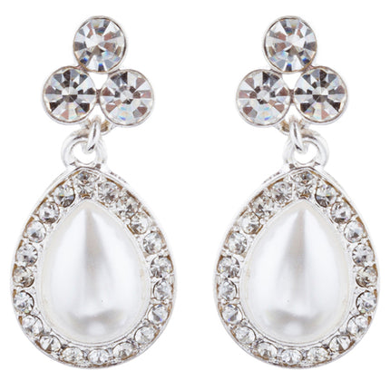 Bridal Wedding Jewelry Crystal Rhinestone Pearl Teardrop Necklace Set J704 SV - Accessoriesforever