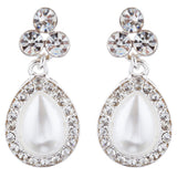 Bridal Wedding Jewelry Crystal Rhinestone Pearl Teardrop Necklace Set J704 SV