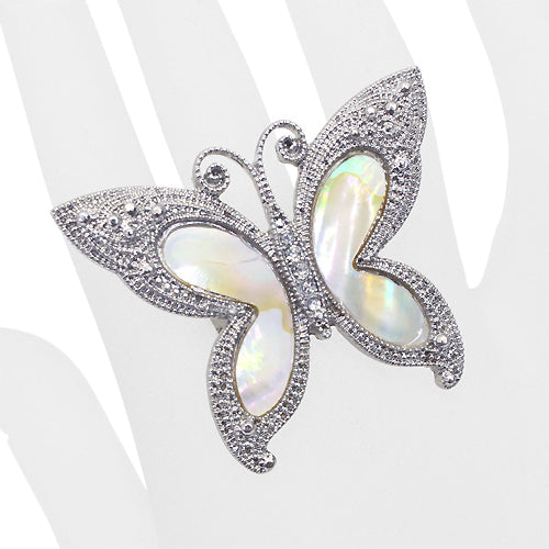 Mother of Pearl Butterfly Vintage Stretch Ring White