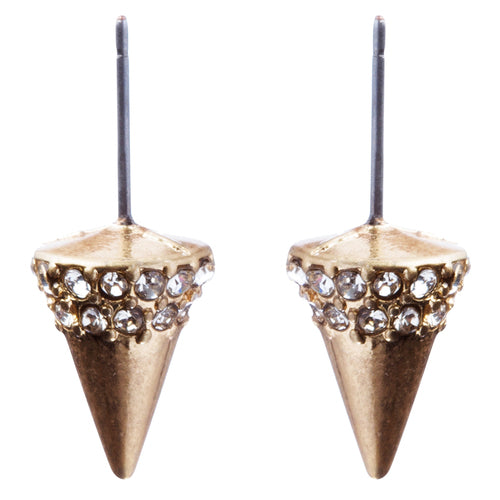 Fancy Jewelry Crystal Rhinestone Polished Cone Shape Design Earrings E865 White - Accessoriesforever