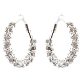 Beautiful Dazzling Beaded Wrap Double Row Crystal Rhinestone Hoop Earring Silver