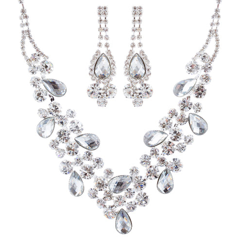 Bridal Wedding Jewelry Crystal Rhinestone Glamorous Sparkle Necklace Set J692 SV