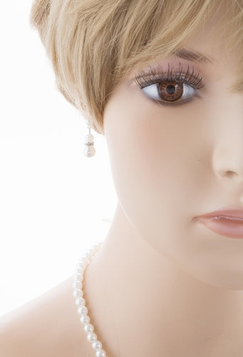 Bridal Wedding Jewelry Set Beautiful Single Strand Pearls Chic Necklace Silver