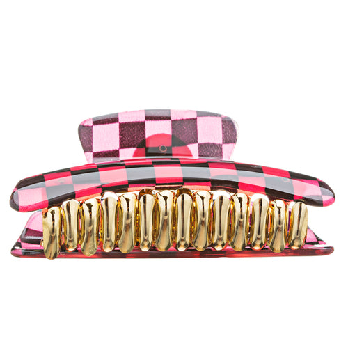 Woman Fashion Hair Claw Clip Lucite Checker Red NEW