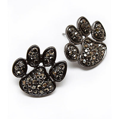Puppy Paw Crystal Pave Fashion Stud Earrings Black