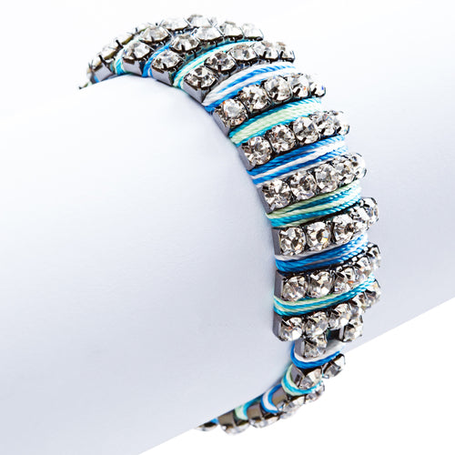 Gorgeous Crystal Rhinestone Cord Design Latch Wrap Bracelet Ocean Blue B443