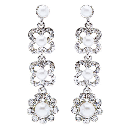 Bridal Wedding Jewelry Rhinestones Pearl Floral Earring - Accessoriesforever