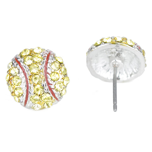 Sport Softball Crystal Rhinestone Stud Post Fashion Earrings Small E1199 Yellow - Accessoriesforever