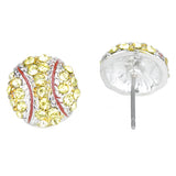 Sport Softball Crystal Rhinestone Stud Post Fashion Earrings Small E1199 Yellow