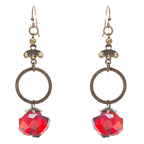 Contemporary Fashion Linear Open Circle Glass Beads Dangle Earrings E839 Red