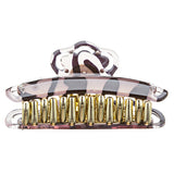 Woman Hair Claw Lucite Animal Print Crystal Brown NEW