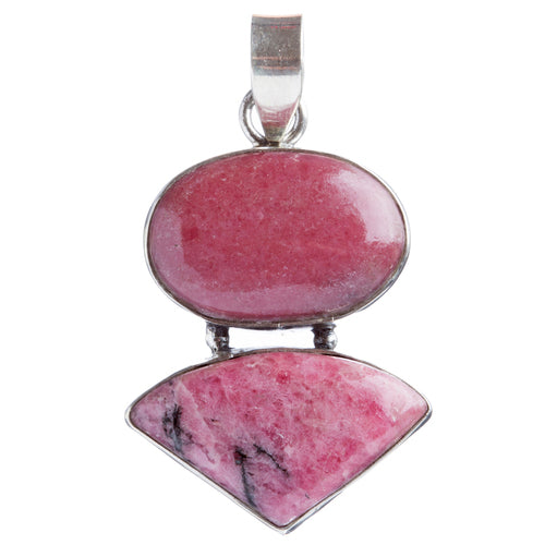 925 Sterling Silver Natural Gemstones Pink Rhodonite Pendant FJSVP2079