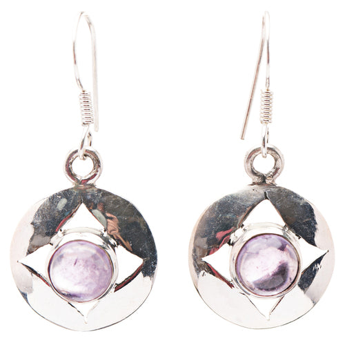 925 Sterling Silver Natural Gemstones Amethyst Dangle Earrings FJSVE2153