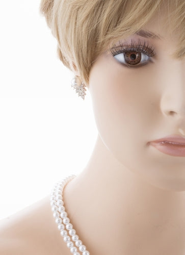 Bridal Wedding Jewelry Set Crystal Pearl Double Strands Necklace White