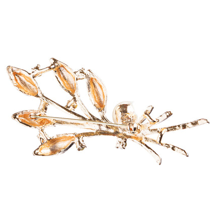 Bridal Wedding Jewelry Crystal Rhinestone Pearl Vine Brooch Pin BH168 Gold - Accessoriesforever