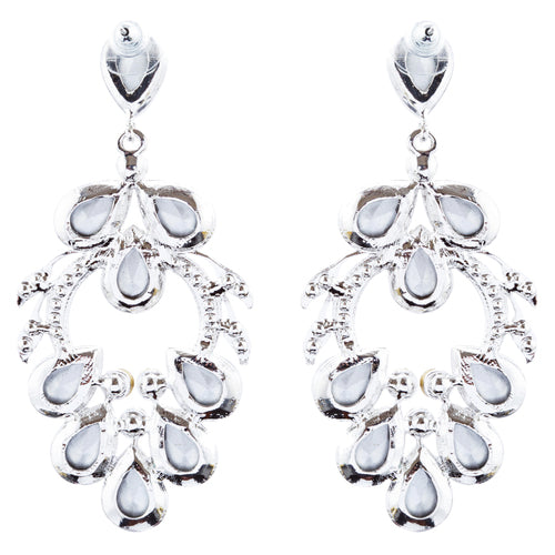 Bridal Wedding Jewelry Crystal Rhinestone Beautiful Design Earrings E1023 Silver - Accessoriesforever