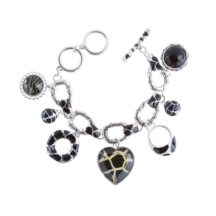 Beautiful Beads Heart Animal Print Charm Link Fashion Bracelet Black