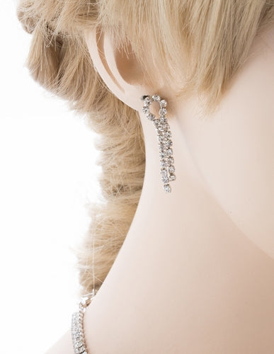 Bridal Wedding Jewelry Crystal Rhinestone Simple Linear Rows Necklace Silver